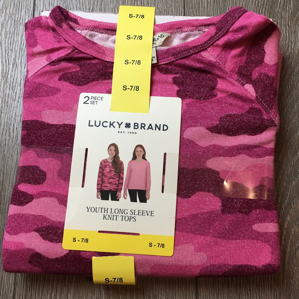 nwt lucky brand youth long sleeve pink cameo / pink knit tops size small 7/8